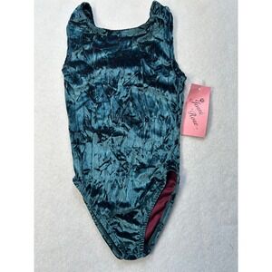 Jenni Rose Kids Green Crushed Velvet Leotard Gymnastics Dance Size 6-7 NWT